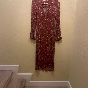 NATURAL LIFE Burgundy Floral Long Sleeve Dress